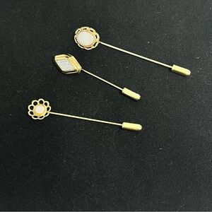 vintage hat pins lot of 3 rhinestone diamond shape 2 round white stones